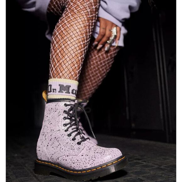 Dr. Martens 1460 Metallic Splatter Suede Lace Up Boots Lilac 6 - Picture 4 of 5